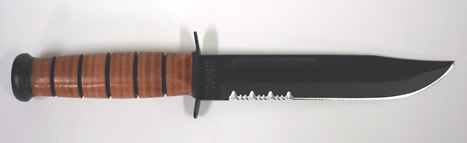 Ka Bar Full Size Fixed 7 In Black Combo Blade Leather Handle